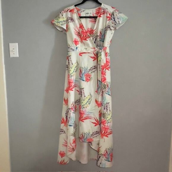 Bollie XS Tropical Floral Print Maxi Wrap Dress Flutter Sleeve - Picture 1 of 10